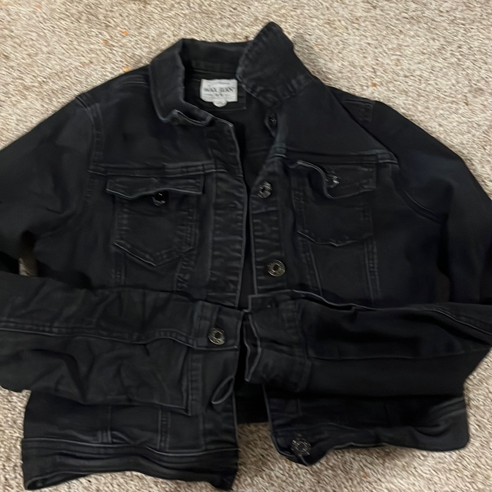 Black denim jacket size medium by wax jeans